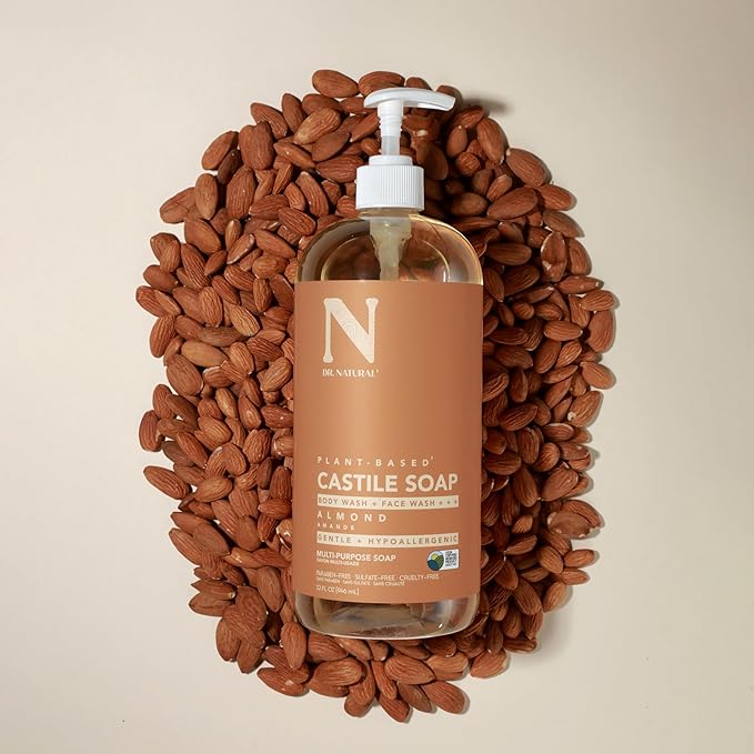 Dr. Natural Castile Liquid Soap - Multi-Use Body Wash, Shampoo and Face Wash - Hydrating Body Soap for Skin, Hair, Pets and Home - Almond - 946 ml