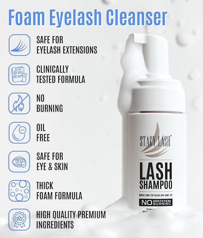 STACY LASH Lash Shampoo 50ml+ Eyelash Growth Serum Cleaning Kit of Eye Makeup Remover (Cleanser) + Brush & Eyelash Serum for Eyelash Growth and Thickness