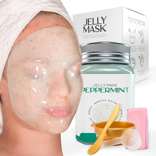 BRÜUN Peel-Off Peppermint Jelly Mask for Face Care – A 23 fl oz Rubber Mask Jar for 30 to 35 Treatments – A Skin Care Moisturizing Gel Mask of Spa Set for Men, Women and Adults