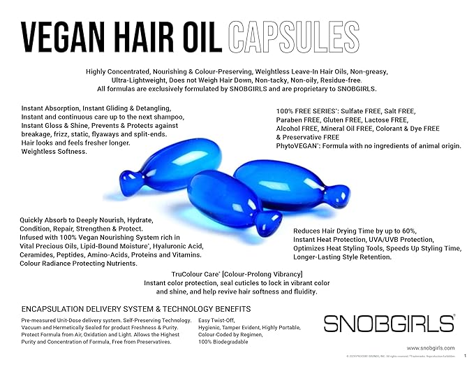 Thickening Hair Oil Capsules – SNOBGIRLS NORMADENSE – Vegan Leave-In Serum for Normal to Thin-Looking Hair – With Biotin, Niacinamide & Ceramides – Fuller-Looking, Denser Hair – 15 Ct