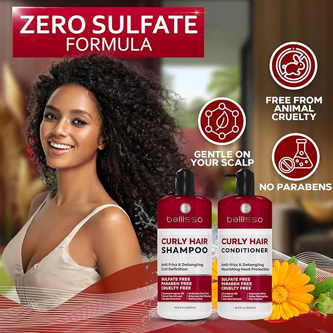 Curly Hair Shampoo and Conditioner Set - For Defining Wavy, Permed, Frizzy, Fine and Black Curls - Moisturizing, Sulfate Free Formula for Women and Men - Products are Safe for Color Treated Locks