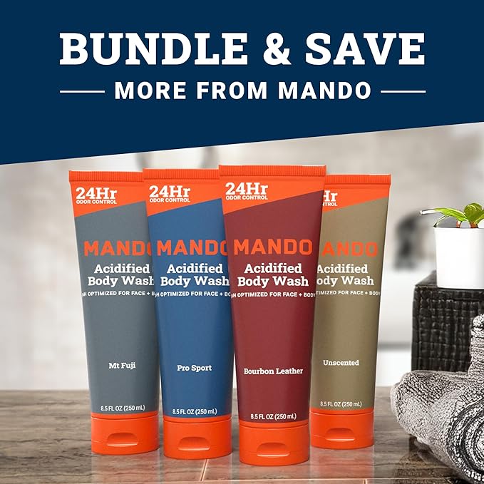 Mando Acidified Body Wash - 24 Hour Odor Control - Removes Odor Better than Soap - Formulated without SLS or Phthalates - Skin Safe - 8.5 Ounce (Pack of 2) - Pro Sport and Mt Fuji
