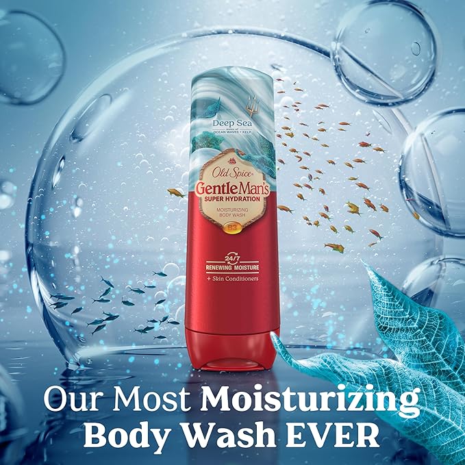 Old Spice Body Wash GentleMan’s Super Hydration for Men, 24/7 Renewing Moisture, Gentle on Skin with Skin Conditioners, Deep Sea with Ocean Waves + Kelp Scent, 20 oz