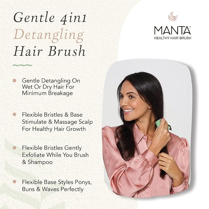 Manta Original Anti-Breakage Hairbrush – Gentle Detangling Brush for Wet & Dry Hair, Flexible Hairbrush for All Types, Healthy Hair Care for Women & Men, White