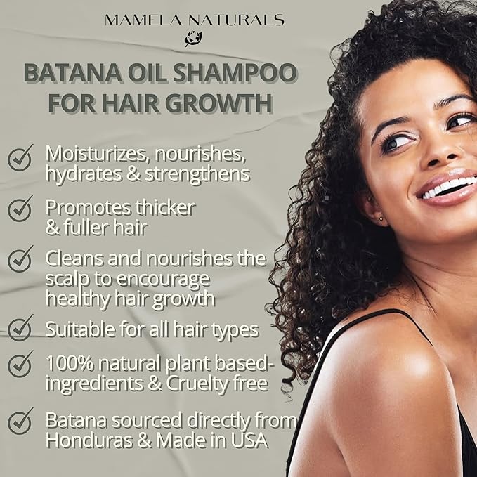 Batana Oil for Hair Growth Shampoo with Rosemary - Sulfate and Paraben Free Batana Oil Shampoo - Nourishing, Rejuvenating shampoo for thinning hair - 8 fl oz - For All Hair types