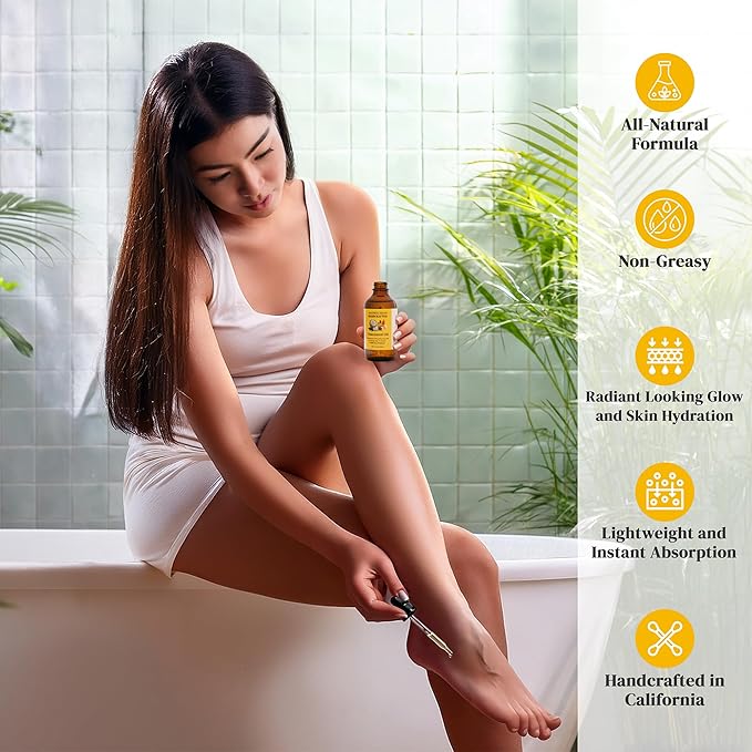 Almond Coconut Unscented Moisturizing Body Oil with Fractionated Coconut Oil, Vitamin E, Radiant Looking Glow and Skin Hydration, Instant Absorption, Body, After-Shower oil, 4 Ounces