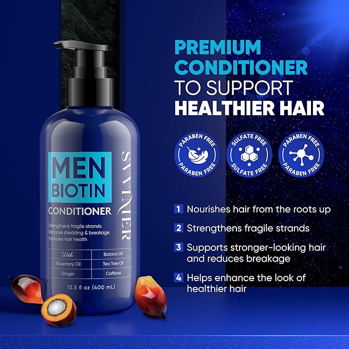 Biotin Hair Conditioner for Men - Thickening Volumizing Conditioner with Rosemary Tea Tree Oil Caffeine for Thinning Damaged Dry Hair sulfate free - 13.5 Fl Oz (Pack of 1)