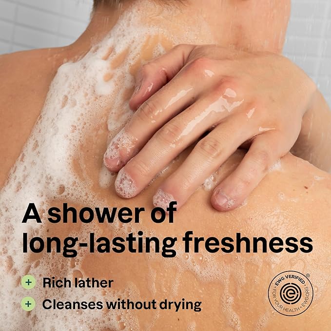 ATTITUDE Shower Gel Body Wash for Men, 98% Natural Origin Ingredients, Paraben & Phthalate Free, EWG Verified, Cleanses Without Drying, Matcha & Bergamot, 14 Fl Oz