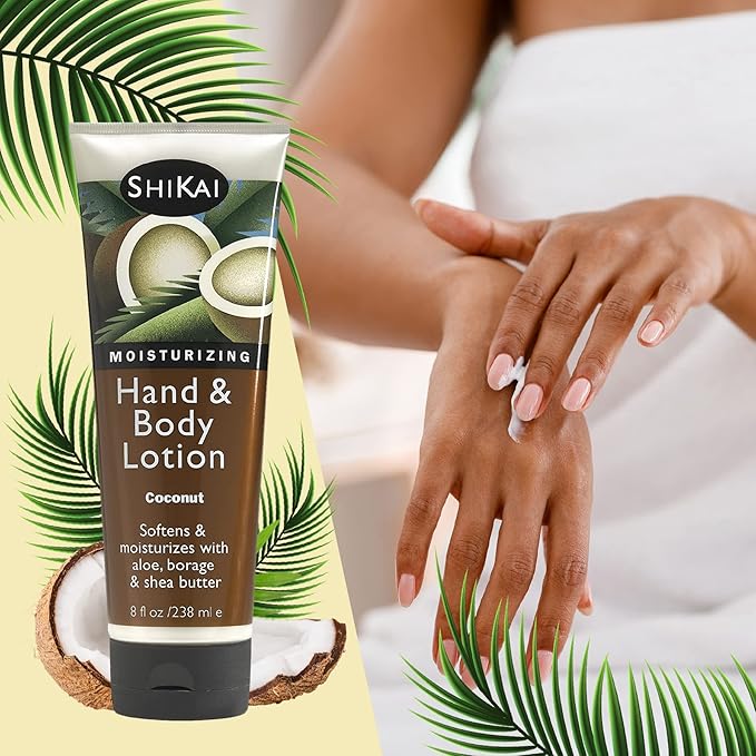 ShiKai Coconut Hand & Body Lotion (8oz, Pack of 2) | Daily Moisturizing Skincare for Dry and Cracked Hands | With Aloe Vera & Vitamin E