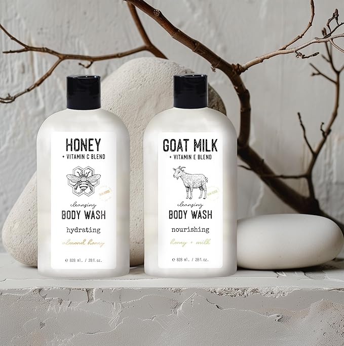 Skin Verse Cleansing Body Wash Set, Honey + Vitamin C, Goat Milk + Vitamin E, Two 28 fl. oz | Home and Body Co