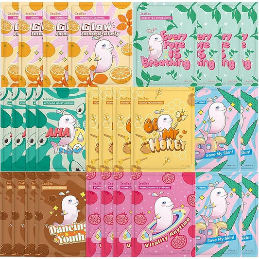 ZealSea Face Masks Skincare, Facial Masks for Women Skin Care, Sheet Masks Beauty with Natural Ingredients, Birthday Party Spa Gift for Kids Teens Girls, Hydrate and Soothe for All Skin Types 28 Pack