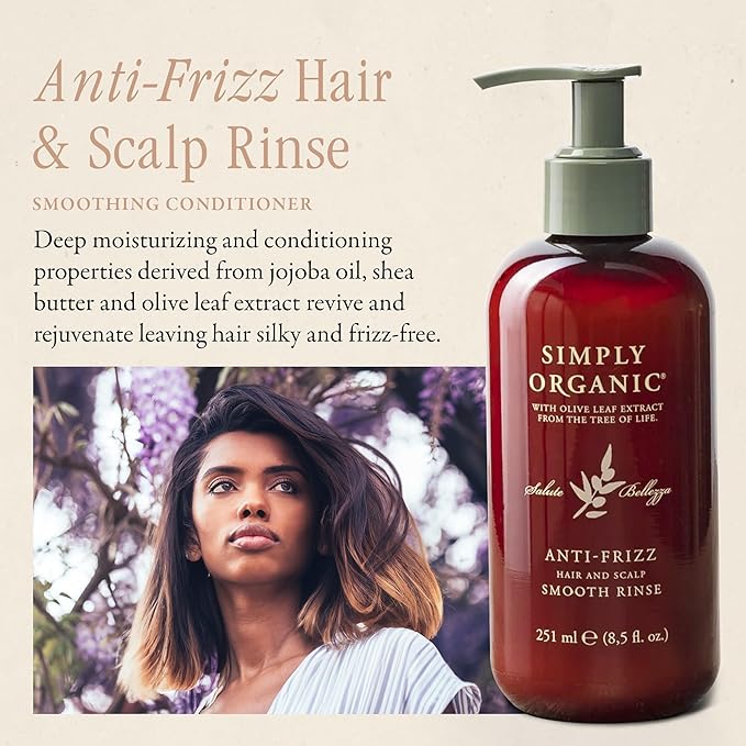 SIMPLY ORGANIC Frizz Control Deep Scalp & Hair Conditioner, Made in Italy, All Natural Cruelty Free Hair Care for Women & Men, Aloe, Jojoba Oil, Olive Leaf Extract, 8.5 fl oz/251ml, ANTI-FRIZZ