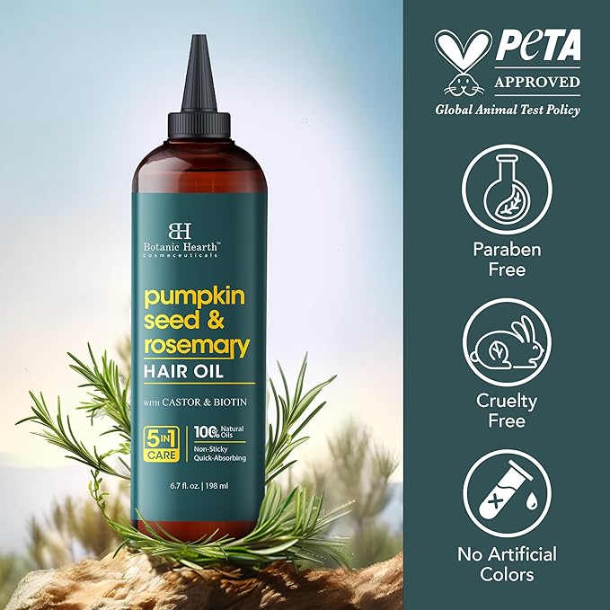 Botanic Hearth Pumpkin Seed Rosemary Oil For Hair Growth (6.7 fl oz)| Infused with Pumpkin Seed, Rosemary, Castor Oil | Hair Oil Repairs Dry Damaged Hair, Strengthening, Moisturizing, Healthier Hair