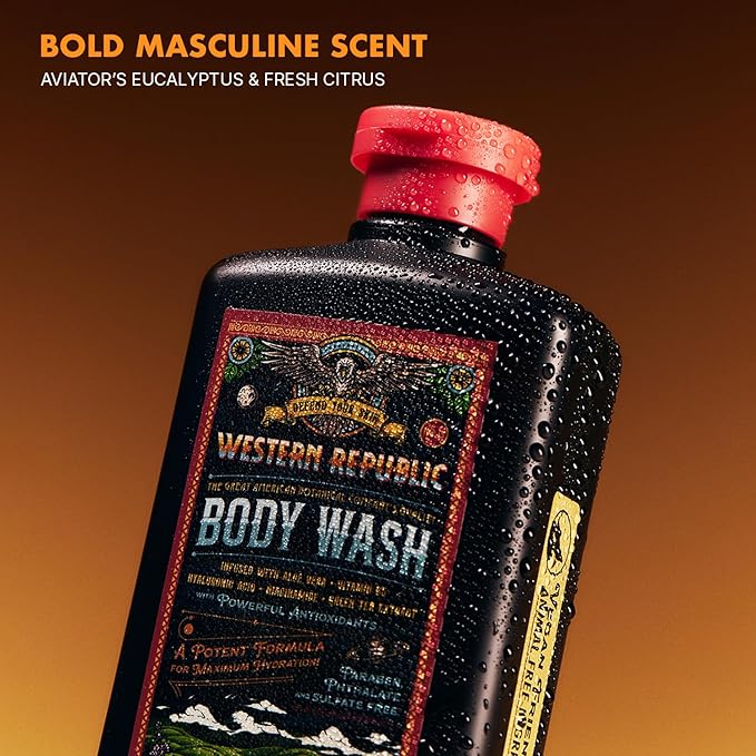 Men's Body Wash | Aviator's Eucalyptus & Fresh Citrus Scent | Hydrating & Anti-Aging Formula with Aloe, Niacinamide & Hyaluronic Acid (2 Pack) | Made in USA
