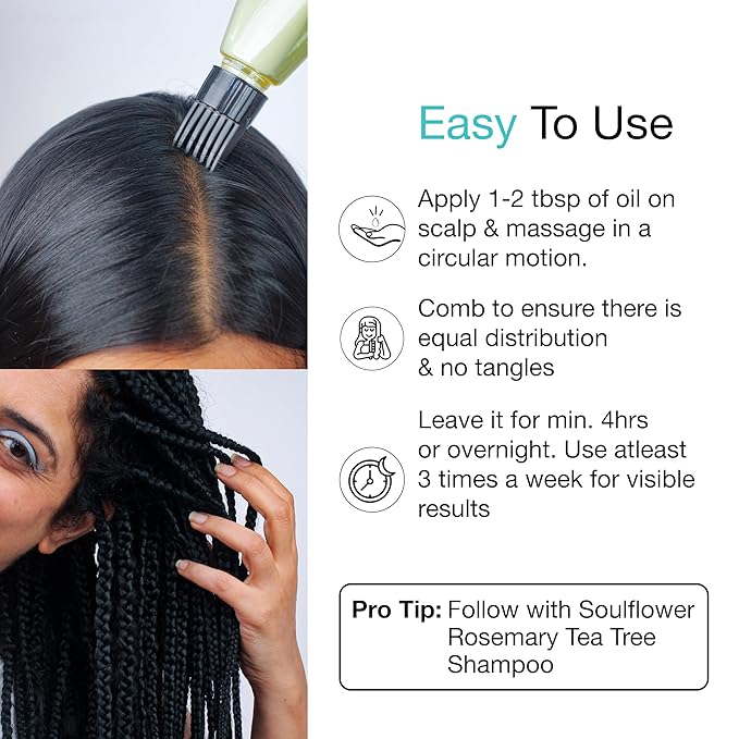 Soulflower Tea Tree Hair Oil for Dandruff & Hair Loss Control, Scalp Treatment - 100% Pure, Organic, Natural, Coldpressed, Vegan - 225 ml
