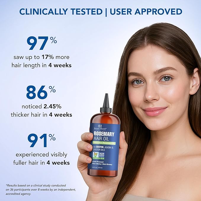 Botanic Hearth Rosemary Hair Oil with Biotin, Jojoba & Castor Oils – 100% Pure Cold-Pressed Rosemary Oil for Hair Growth, Scalp Massage & Nourishment – 16 fl oz with Scalp Massager - Hair Tonic