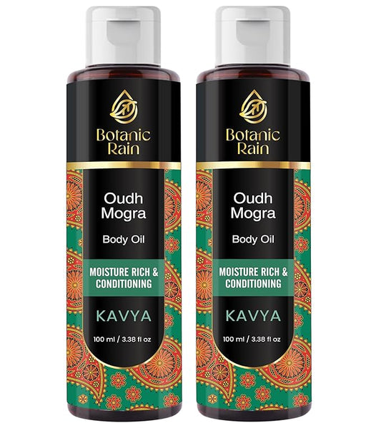 Ayurveda Body Oil with Oudh & Mogra – Organic, Nourishing & Hydrating for Dry, Flaky Skin – Fast Absorbing, Non-Greasy, Ayurvedic for Men & Women – 3.38 fl oz (Pack of 2)