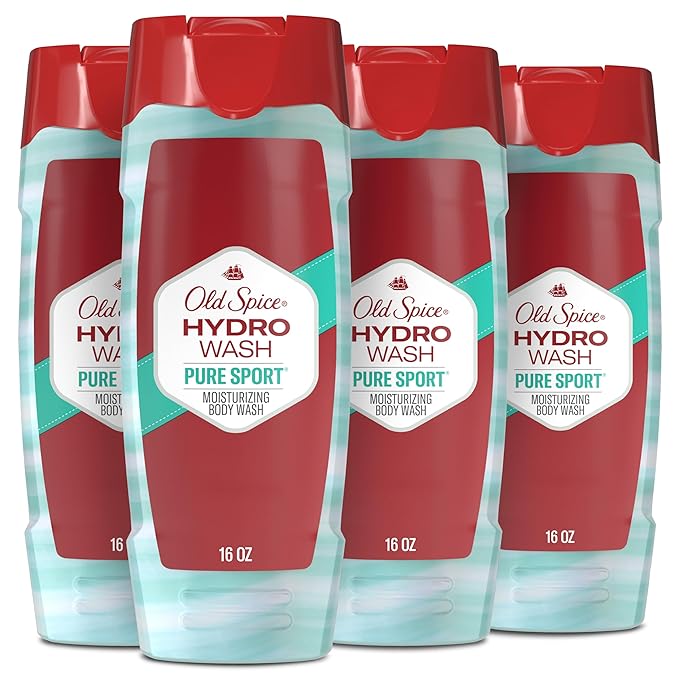 Old Spice Moisturizing Body Wash for Men, Hydro Wash, 2-in-1 Long Lasting Scent & Deep Hydration, 24/7 Shower Fresh, Pure Sport Scent, 16 oz (Pack of 4)