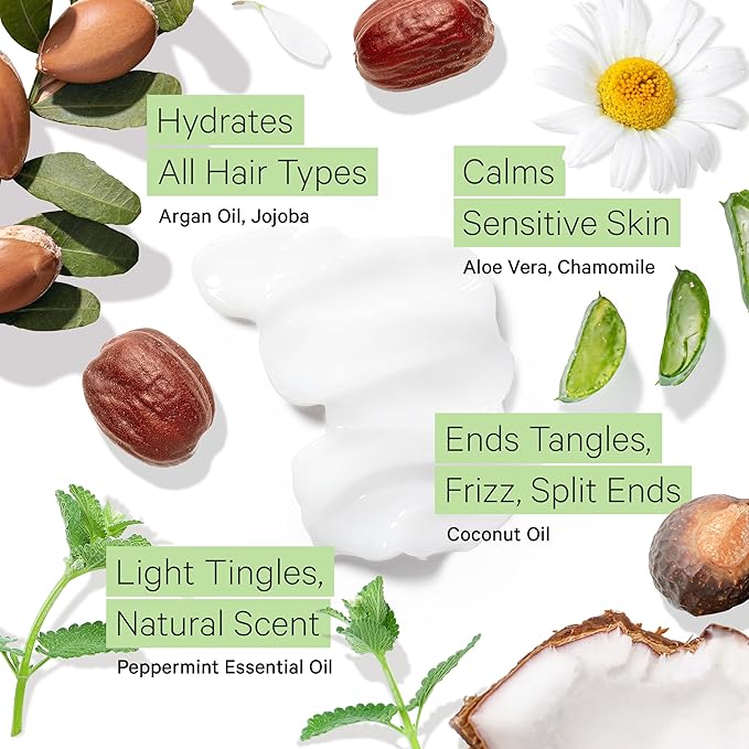 Tree to Tub All Hair Type Hydrating Argan Oil Conditioner for Dry or Oily Hair & Sensitive Scalp - Moisturizing Sulfate Free Conditioner for Women & Men w/Organic Coconut Oil, All Natural Peppermint