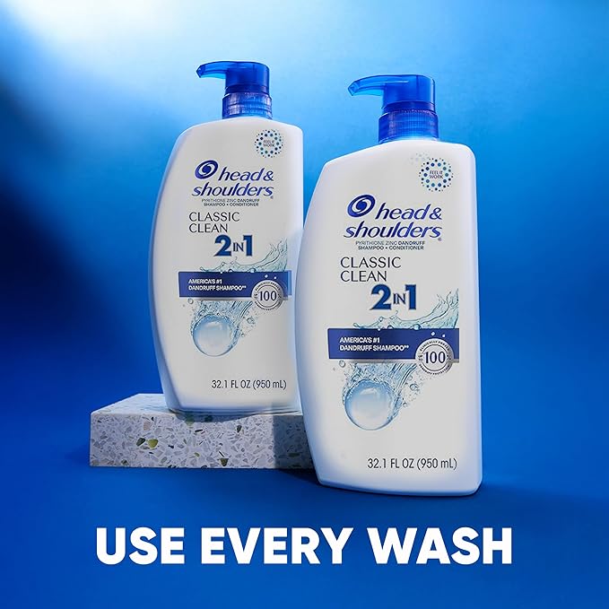 Head & Shoulders 2-in-1 Classic Clean Anti-Dandruff Shampoo & Conditioner Twin Pack, Paraben-Free, Color-Safe, Fresh Scent, 32.1 Fl Oz (Set of 2)