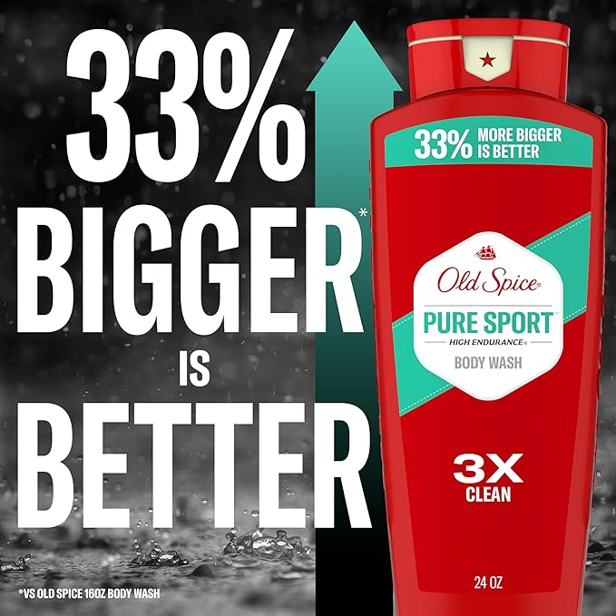 Old Spice Refreshing Body Wash for Men, High Endurance, 3X Defense, 24/7 Shower Fresh with Long Lasting Scent, Pure Sport Scent, 24 oz (Pack of 4)