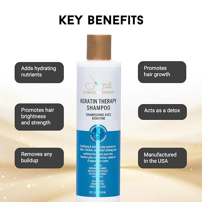 Joyce Giraud Ultimate Hair Strength Keratin Therapy Shampoo, with Cynatine & Pure4 Oils, 8 Fl. Oz