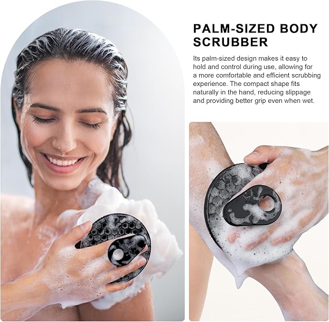 INNERNEED Food Grade Silicone Body Scrubber Gentle Exfoliating Brush for Women Men Deep Clean for All Skin Types, More Hygienic and Well Lather (Black+Dark Blue)