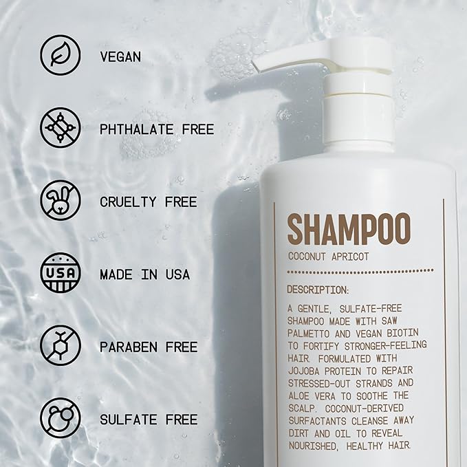 Blu Atlas Men's Natural Shampoo – Organic, Sulfate-Free, Paraben-Free – Deep Cleansing & Hydrating – Coconut Apricot Scent – Made in America – 32 oz