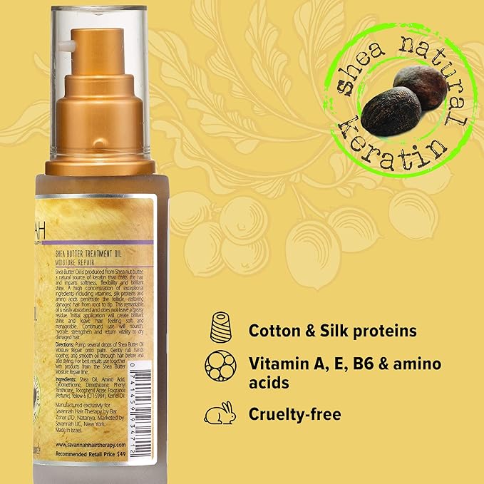 Hair Oil with Shea Butter for Frizzy, Dry & Damaged Hair, Hydrating Keratin Treatment Oil, 1.69oz/50ml