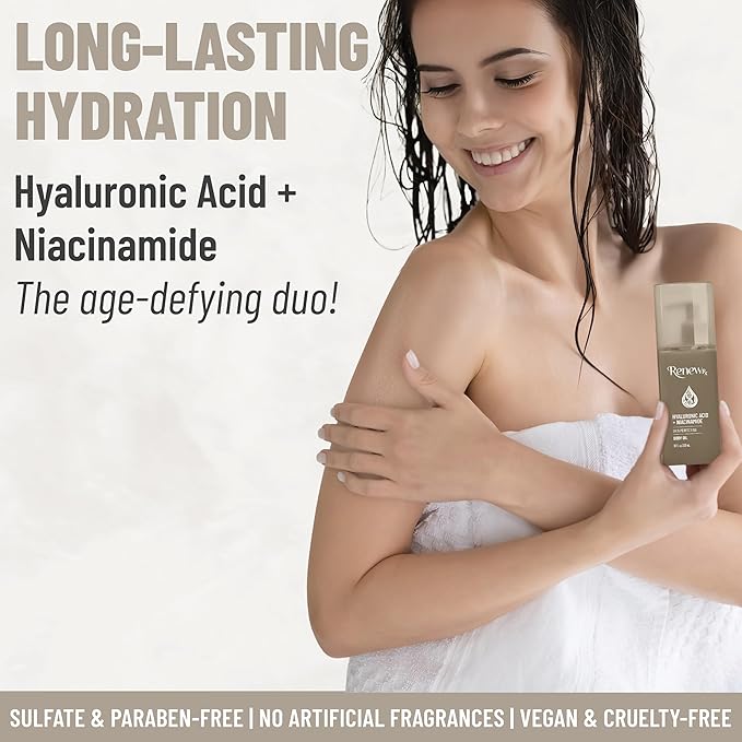 Hyaluronic Acid + Niacinamide Moisturizing Body Oil – Deep Hydration & Skin Care, Skin Perfecting Vegan Skincare, 10 fl oz