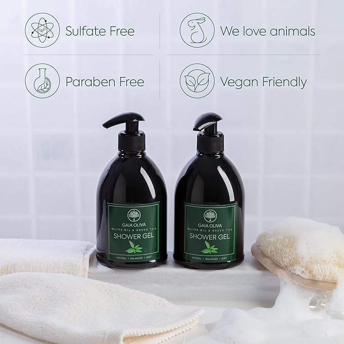 Olive Oil Shower Gel – Natural Body Wash with Green Tea, Hydrating, Moisturizing Body Wash for Women & Men, Plant-based Bath & Shower Gel for Dry Skin, 16.9 Fl Oz (Pack Of 1)