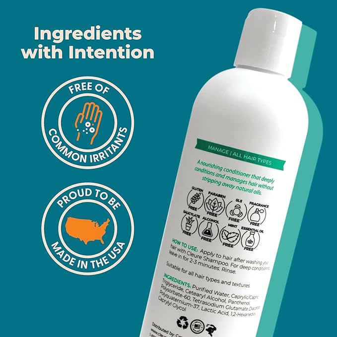 Cleure Hydrating Fragrance Free Conditioner - Hypoallergenic, SLS Free & Paraben Free - Unscented (12 Fl Oz, Pack of 1)