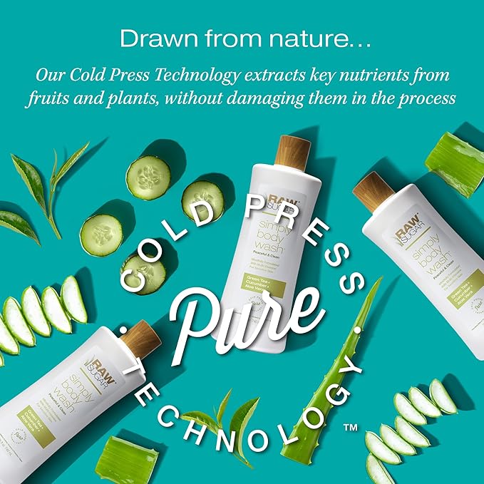 RAW SUGAR Simply Body Wash, (25 Fl Oz, Pack of 1) Bath Soap, Formulated without Sulfates & Parabens (Green Tea + Cucumber + Aloe Vera)