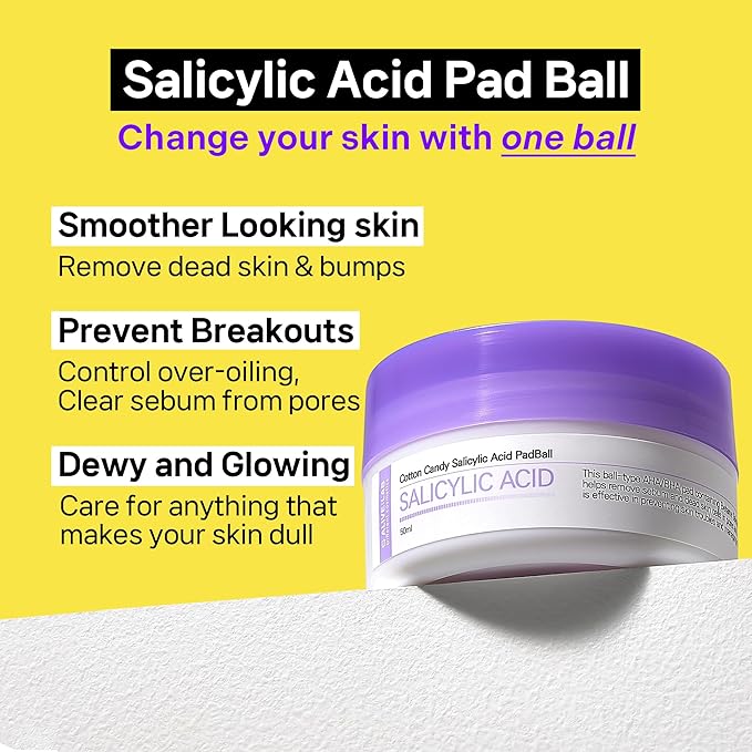 ALIVELAB Cotton Candy Salicylic Acid PadBall – Exfoliating Toner Pads with Salicylic Acid for Acne, Blackheads & Pore Care – Oil Control & Gentle Peeling (1.7 fl.oz)