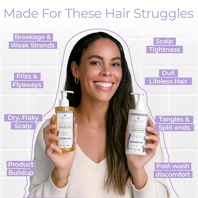 Gentle Argan Oil Shampoo & Conditioner by Tree to Tub—pH 5.5 Balanced Moisturizing Duo with Wild Soapberry & Organic Moroccan Oil - Nourishes Dry Hair & Very Sensitive Scalp, Sulfate Free (2 Pack)