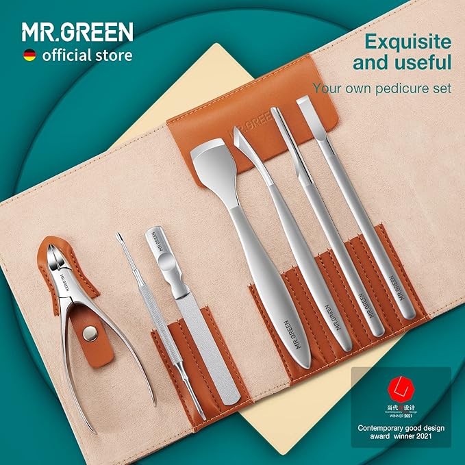 MR.GREEN Pedicure Knife Set Professional Ingrown Toenail Clippers Foot Care Tools Stainless Steel Nail Cuticle Nippers Remover Kits (7 Pcs Set)