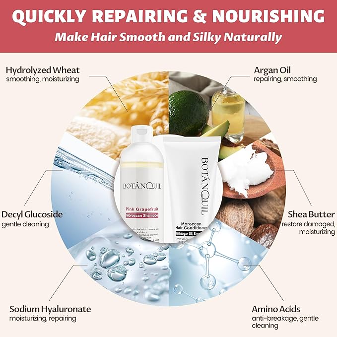 BOTÁNQUIL Argan Oil of Morocco Shampoo and Conditioner Set, Sulfate-Free Surfactants,Restore Shine&Softness Hair Shampoo and Conditioner with Shea Butter,Vatamin E for Curly Dry Damaged All Hair&Scalp