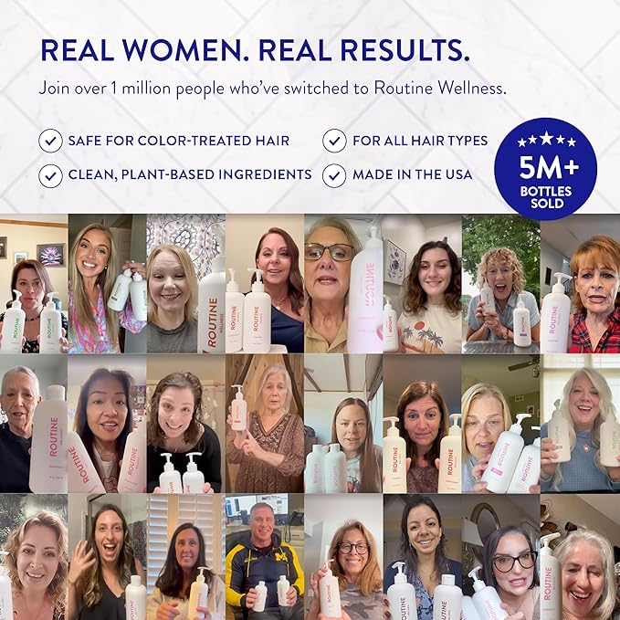 Routine Wellness Anti-Thinning Shampoo and Conditioner Set for Thinning Hair - Biotin DHT Blocker Women & Men - Color Safe Shampoo for Hair Loss & Healthier Hair - Jasmine & Orange Blossom (Pack of 2)