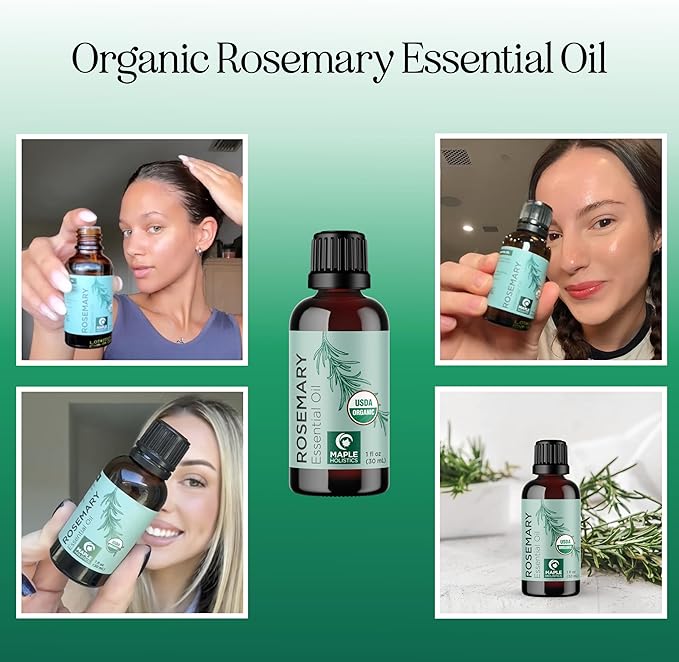 Certified Organic Rosemary Oil for Hair - Pure USDA Organic Rosemary Essential Oil for Hair Skin and Nails Plus Aromatherapy - Organic Hair Oil for Dry Scalp Treatment and Enhanced Volume and Shine