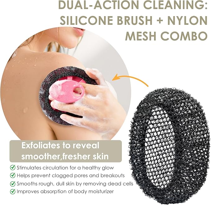 INNERNEED Exfoliating Net Cover Sponge Bath Scrubbing Loofah Rough Washcloth Case 2pcs, Only for INNERNEED Silicone Body Brush (Black Case)