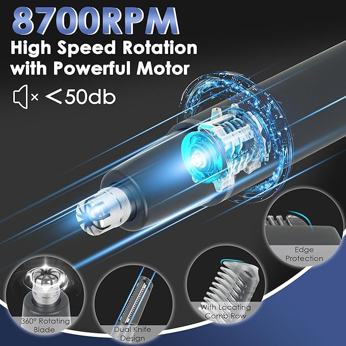 Nose and Ear Hair Trimmer for Men, Rechargeable 3 in 1 Hair Trimmers for Nose Ear Eyebrow & Body Detail Hair Removal, No Pull No Snag Men's Grooming with High Speed, 3 Heads