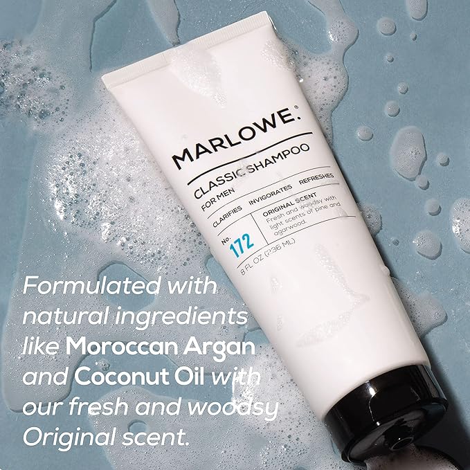 MARLOWE. No.172 Classic Mens Shampoo, Clarifies, Invigorates and Refreshes Hair with Moisturizing Argan Oil & Coconut Oil, All Hair Types, Paraben & Phthalate Free, 8 Fl Oz