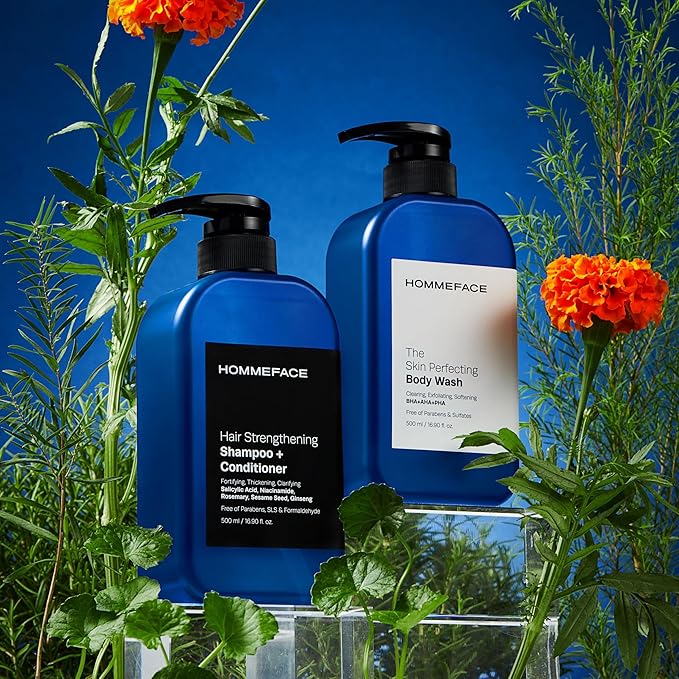 HommeFace 2-in-1 Hair Strengthening Shampoo + Conditioner for Men, 16.9 Fl. Oz. - Hair Thickening, Scalp Exfoliating, Volumizing for Reduced Shedding, Density & Shine