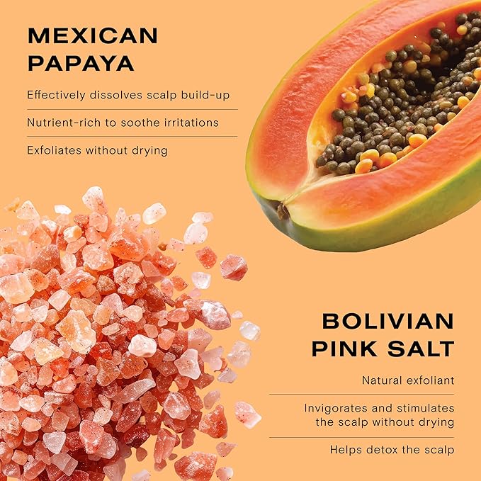 Ceremonia Papaya Scalp Scrub Exfoliating Shampoo Treatment with Papaya Enzymes Pink Salt Detox, 1.69 Fl. Oz. | 50 mL.