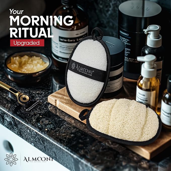 Sturdy Natural Loofah for Men, The Ultimate Men's Loofah Body Scrubber Made with Natural Egyptian Shower luffa Sponge, Bath Shower Sponge lufas for Men - 2 Count (1 Pack) - Black