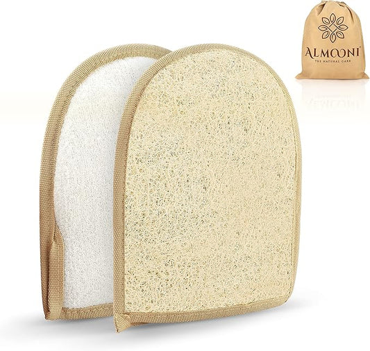 Premium Exfoliating Loofah Glove Pad Body Scrubber. Our Mitt Gloves are Made of Natural Egyptian Shower Loufa Sponge That Gets You Clean, Not Just Spreading Soap (2 Pack)