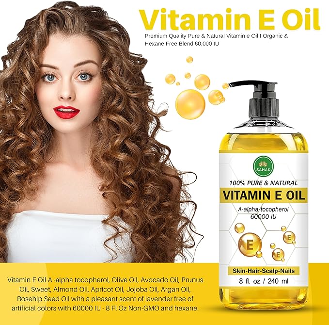 Vitamin E Oil 60,000 IU – Organic & Pure E-Oil Blend for Skin, Hair & Nails | Natural Body Oil with Vitamin E for Stretch Marks, Scars & Face Moisturizing – 100% Liquid Vitamin E Skin Care