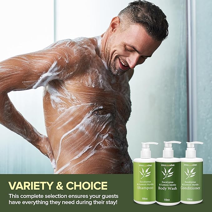 Shower Essentials Set for Men and Women, Includes 10 oz Body Wash, Shampoo, and Conditioner, Hydrating & Nourishing Shampoo Conditioner Body Wash Set, guest bathroom toiletries, for Hotels
