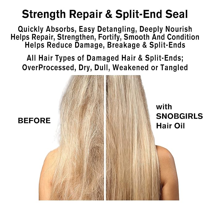 Strength Repair Hair Oil Capsules – SNOBGIRLS STRONGFORCE – Vegan Leave-In Serum for Weak or Breakage-Prone Hair – With Argan, Peptides & Ceramides – Split-End Sealer & Shine – 15 Ct