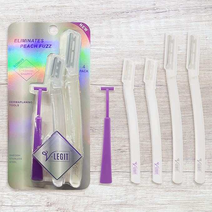 Dermaplaning Tools - Exfoliating Facial Razor Dermaplane for Women & Men Shaver to Exfoliate Refresh the Skin Peach Fuzz Eyebrow Hair Removal Blade 4 count Bonus Defining Shaper